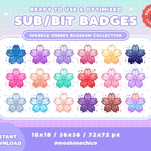 Twitch キラキラ輝く桜の花バッジ / ビットバッジ / 日本 / ストリーム設定 / Discord / かわいい美学