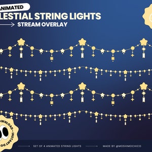 Animated Celestial Starry String Light Overlay, Twinkle Lights, Twitch, Vtuber Assets, Streamer Setup, Animated Overlay, Lofi, Dark Theme