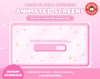 Animated Twitch Stream Screens / Pink Pastel Computer Aesthetic / Stream Setup / Overlay Set /  Offline / Brb / Starting Soon / Gaming