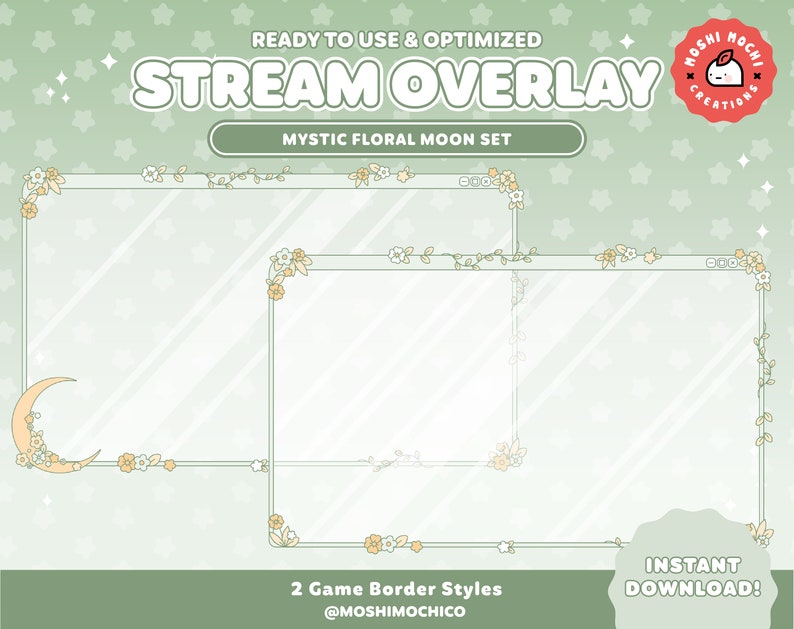 Sage Mystic Stream Overlay Set for Twitch / Pastel Floral Kawaii / Galaxy Aesthetic / Webcam / Border / Simple / Custom / Streaming Setup image 5