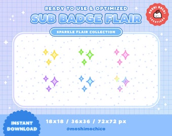 Twitch Sub Badge Flair - Cute Bright Glossy Sparkle Star Collection / Kawaii / Streamer / Rainbow