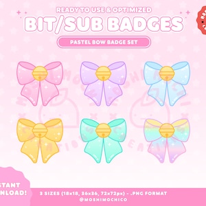 Twitch Sub Badges / Bit Badges / Pastel Bow Collection / Cute Magical Girl / Kawaii / Streamer / Sparkle / Pink / Blue / Yellow
