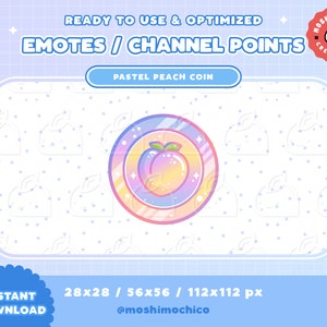 Twitch Peach Fruit Coin Emote / Channel Point / Badges / Kawaii / Streamer / Pastel / Streamer Graphics / Soft / Cute / Pastel Rainbow