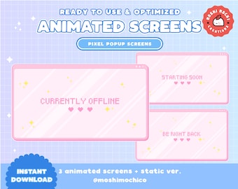 ANIMATED Twitch Cute Pink Pixel Pop Up Box Window Screens / Offline / Brb / Starting Soon / Kawaii / Streamer / Sparkle