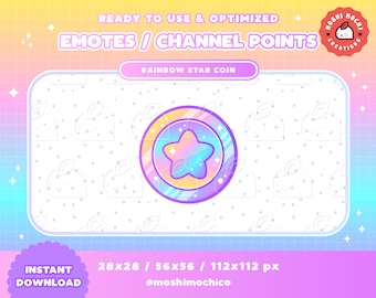 Twitch Rainbow Star Coin Emote / Punto de canal / Insignias / Kawaii / Streamer / Pastel / Streamer Graphics / Cielo / Gamer / Sparkle