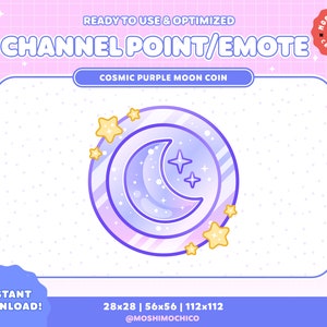 Twitch Purple Moon Coin Channel Point / Emote Badge / Kawaii / Streamer / Pastel / Streamer Graphics / Sky / Gamer / Sparkle