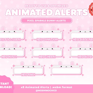 Pink Bunny Animated Twitch Alerts / Cute Computer Window / New Follower / Subscriber / Host / Raid / New Donation / Stream Alerts / Setup