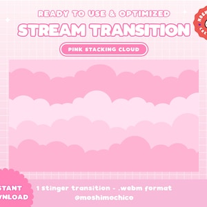Pink Cloud Stinger Transition For Twitch | Stream Transition | Dreamy | Cloud | Cute Stream Setup | Kawaii | Sparkle | Overlay | Screen