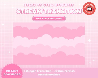 Rosa molnstjertövergång för Twitch | Streamövergång | Drömsk | Moln | Söt streamuppsättning | Kawaii | Glitter | Överlagring | Skärm