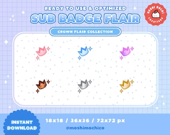 Twitch Sub Badge Flair - Cute Glossy Sparkle Crown Collection / Kawaii / Streamer / Rainbow / Aesthetic