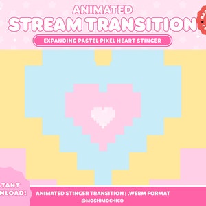 Pastel Pixel Heart Twitch Stinger Transition, Cute Scene Transition, Animated Twitch Overlay, Pastel Pink Theme, Custom Setup