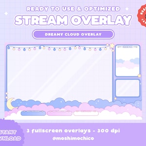 Twitch Dreamy Blue Magical Cloudy Sky Aesthetic Overlay / Streamer Graphics / Kawaii / Streamer / Sparkle / Moon / Just Chatting / Vtuber