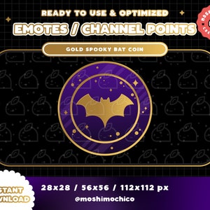 Spooky Bat Coin Channel Point for Twitch / Emote / Halloween Badges / Kawaii / Stream Pack / Streamer Graphics / Sparkle / Gold
