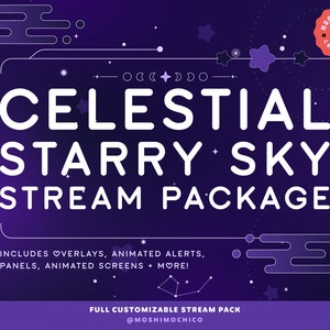 Celestial Starry Sky Stream Pack For Twitch, Panels, Animated Screens, Alerts, Overlay Set, Streaming Package, Lofi Aesthetic, Dark Theme