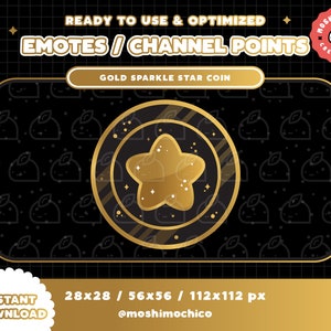 Gold Star Coin Channel Point for Twitch / Emote / Badges / Kawaii / Stream Pack / Streamer Graphics / Galaxy / Sparkle Moon