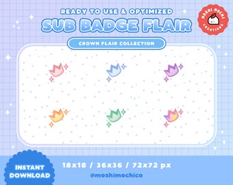 Twitch Sub Badge Flair - Cute Pastel Glossy Sparkle Crown Collection / Kawaii / Streamer / Rainbow / Aesthetic