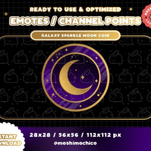 Celestial Galaxy Moon Coin Channel Point / Emote / Badges / Kawaii / Stream Pack / Streamer Graphics / Galaxy / Star / Sparkle / Witch