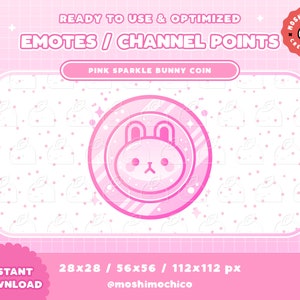 Twitch Pastel Pink Bunny Coin Emotes / Channel Points / Badges / Kawaii / Streamer / Streamer Graphics / Discord / Sparkle / Animal
