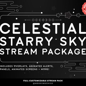 Celestial Dark Starry Sky Stream Pack For Twitch, Panels, Animated Screens, Alerts, Overlay Set, Streaming Package, Lofi Aesthetic