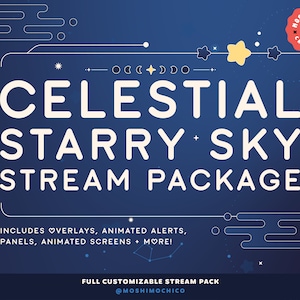 Celestial Starry Sky Stream Pack For Twitch, Panels, Animated Screens, Alerts, Overlay Set, Streaming Package, Lofi Aesthetic, Dark Theme