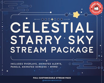 Celestial Starry Sky Stream Pack For Twitch, Panels, Animated Screens, Alerts, Overlay Set, Streaming Package, Lofi Aesthetic, Dark Theme