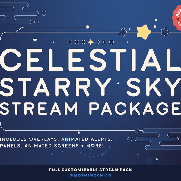 Celestial Starry Sky Stream Pack For Twitch, Panels, Animated Screens, Alerts, Overlay Set, Streaming Package, Lofi Aesthetic, Dark Theme