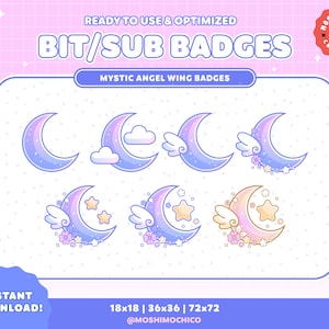 Twitch Sub Badges / Bit Badges / Mystic Pastel Sparkle Moon Collection / Floral / Kawaii / Streamer / Cloud / Pink / Blue / Yellow