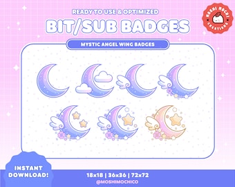 Twitch Sub Badges / Bit Badges / Mystic Pastel Sparkle Moon Collection / Floral / Kawaii / Streamer / Cloud / Pink / Blue / Yellow