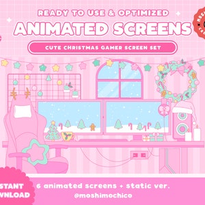 Animated Christmas Gamer Room Screens / Xmas Scenes / Cute Aesthetic / Stream Setup / Overlay / Custom / Pastel / Candy Cane