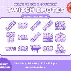 Cute Purple Bubble Sparkle Twitch Texto Emote / Insignias / Kawaii / Streamer / Divertido / Amor / Pastel / Waifu