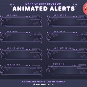 Animated Dark Cherry Blossom Alerts For Twitch, Alerts for Streamers, Overlay Pack, Lofi Aesthetic