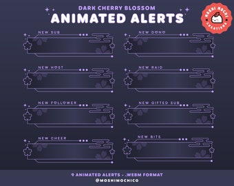 Animated Dark Cherry Blossom Alerts For Twitch, Alerts for Streamers, Overlay Pack, Lofi Aesthetic