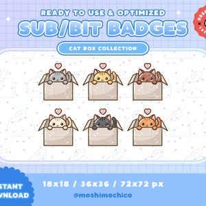 Twitch Sub Badges / Bit Badges / Emote - Cute Kitty Cat Box Collection / Kawaii / Streamer / Aesthetic / Sparkle / Love / Heart
