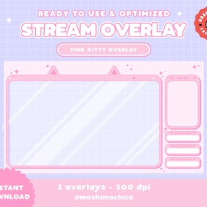 3x Twitch Cute Pink Kitty Cat Full Screen Overlay / Streamer Graphics / Kawaii / Streamer / Sparkle / Pastel / Heart / Animal / Stream
