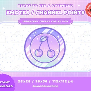 Twitch Cherry Fruit Coin Emotes / Channel Points / Badges / Kawaii / Streamer / Cute / Streamer Graphics / Discord / Iridescent