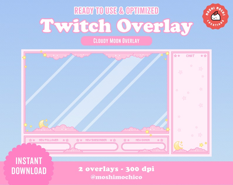 Twitch Cute Pink Cloudy Moon Overlay / Streamer Graphics / | Etsy