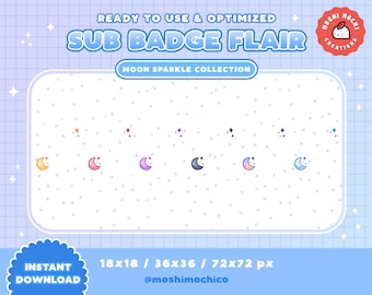 Twitch Sub Badge Flair - Cute Sparkle Moon Collection / Kawaii / Streamer / Aesthetic / Gamer / Pastel
