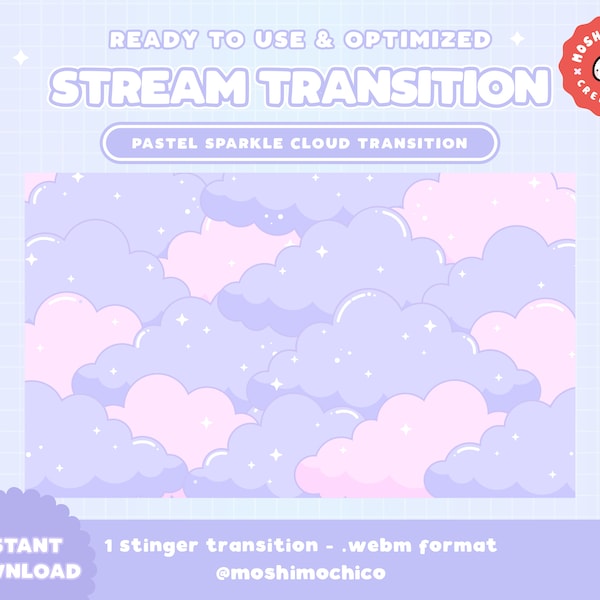 Twitch Stinger Transition | Stream Transition | Pastel Overlay | Cloud | Cute Stream Setup | Kawaii | Sparkle | Overlay | Screen