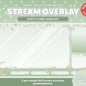 Sage Mystic Stream Overlay Set for Twitch / Pastel Floral Kawaii / Galaxy Aesthetic / Webcam / Border / Simple / Custom / Streaming Setup image 3