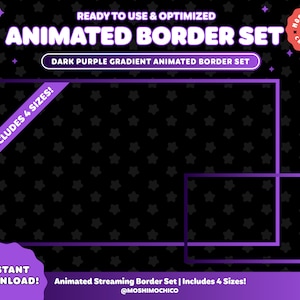 Geanimeerde donkerpaarse streamrand set | Webcam Frame | Game Capture Border | Aangepaste streaminstellingen | Spookachtige | Minimalistische | Eenvoudige Cam