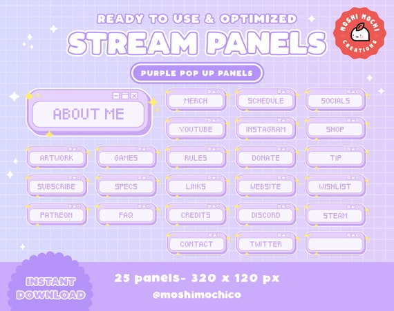 Kawaii Style Panels for Streamers Cute Pink Pixel /'Window/' Themed Twitch Panels