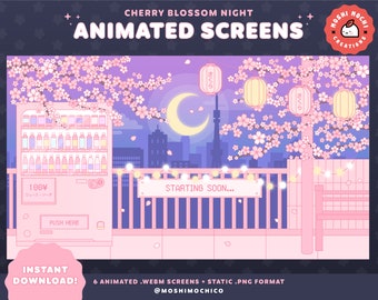 Twitch Cherry Blossom Night Screens, Dark Theme, Stream Scenes, Overlay Pack, Lofi Aesthetic, Starting Soon, BRB, Ending, Offline Screen