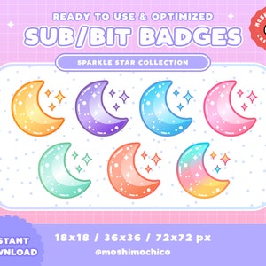Twitch Sparkling Moon Sub / Bit Badges / Dreamy Sky Collection / Stream Setup / Discord / Cute Aesthetic