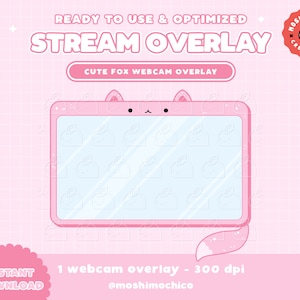 Twitch Cute Pastel Pink Fox Webcam Stream Overlay / Streamer Graphics / Kawaii / Streamer / Sparkle / Animal / Cam / Soft