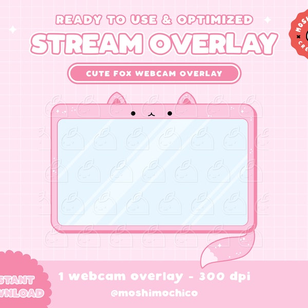 Twitch cute Pastell rosa Fuchs Webcam Stream Overlay / Streamer Grafik / Kawaii / Streamer / funkeln / Tier / Cam / Weich