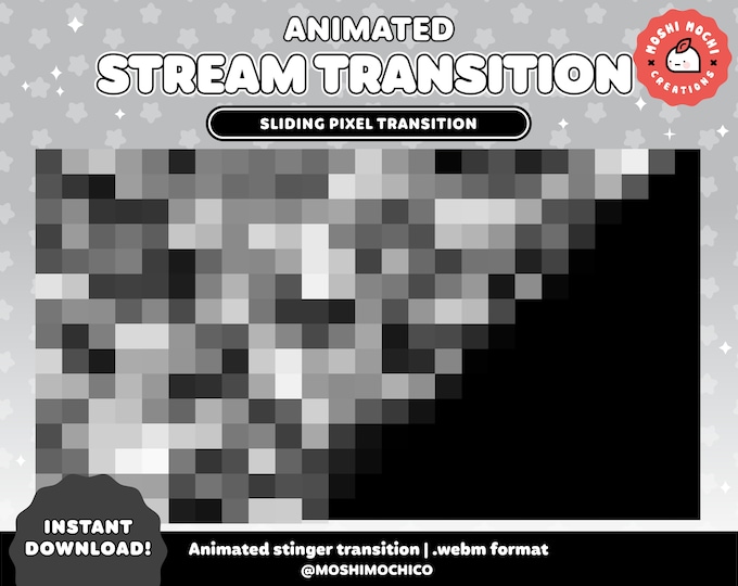 Stream Transition Sticker Twitch Animated Stinger Transition, Glitch Black Pixel Transition ...