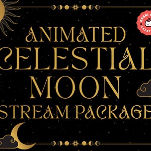 Animated Celestial Gold Moon Package for Twitch / Halloween / Galaxy Theme / Sparkle Star / Stream Alerts / Overlay / Webcam Border / Panels