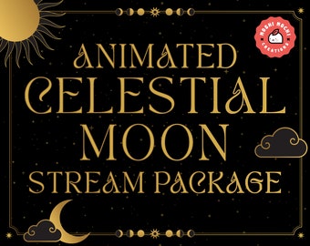 Animated Celestial Gold Moon Package for Twitch / Halloween / Galaxy Theme / Sparkle Star / Stream Alerts / Overlay / Webcam Border / Panels
