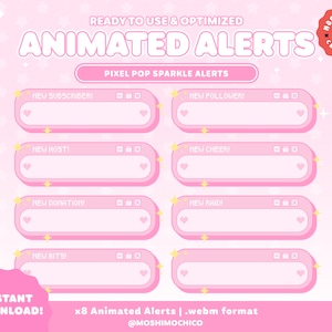 Pink Animated Twitch Alerts / Cute Computer Window / New Follower / Subscriber / Host / Raid / New Donation / Stream Alerts / Setup