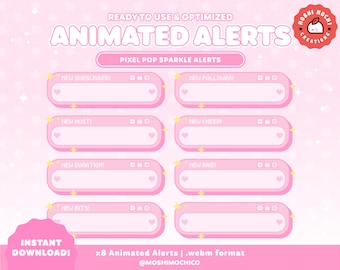 Pink Animated Twitch Alerts / Cute Computer Window / New Follower / Subscriber / Host / Raid / New Donation / Stream Alerts / Setup